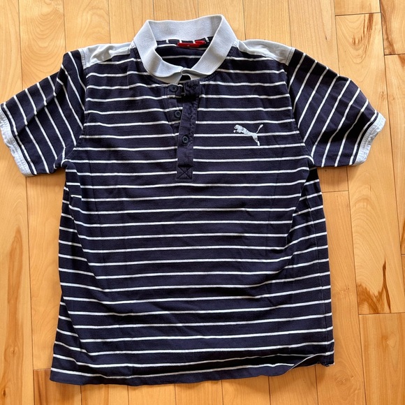 Puma Navy Striped Polo Sz M - Picture 1 of 2